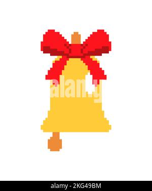 Christmas bell pixel art. 8 bit Christmas and New Year illustration. Stock Vector