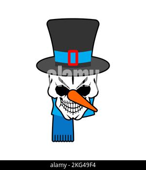 Snowman skull. Skeleton head Santa's helper. Christmas and New Year scary illustration. Stock Vector