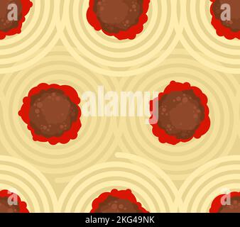 Meatball with pasta pattern seamless. food background. Vector texture Stock Vector