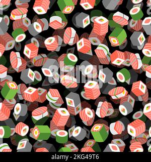 Sushi rolls pattern seamless. Traditional Japanese food background. Vector texture Stock Vector