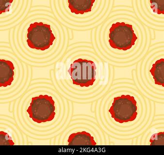 Meatball with pasta pattern seamless. food background. Vector texture Stock Vector