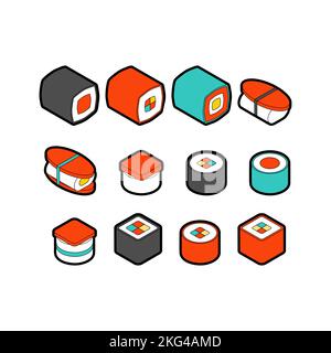 Sushi rolls set. Traditional Japanese food. Vector illustration Stock Vector