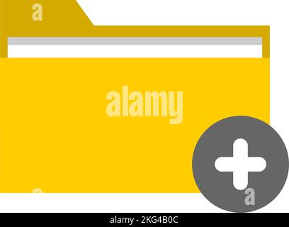 Yellow folder icon with plus sign, icon for adding files Stock Vector