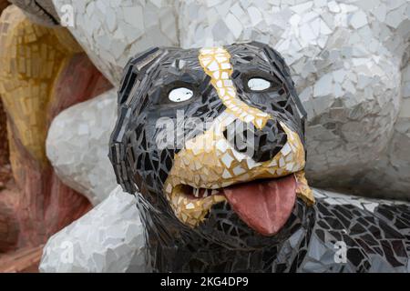 Filandia, Quindio, Colombia - June 5 2022: Blind Dog's Head Made of Pieces of Colored Glass Stock Photo