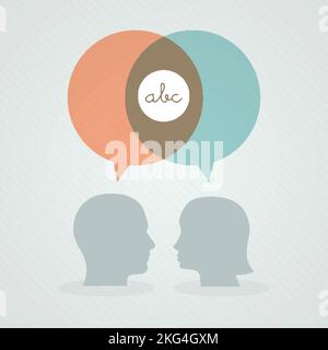 Dialog about education. Speech bubbles, woman and man head. Vector illustration, flat design Stock Vector