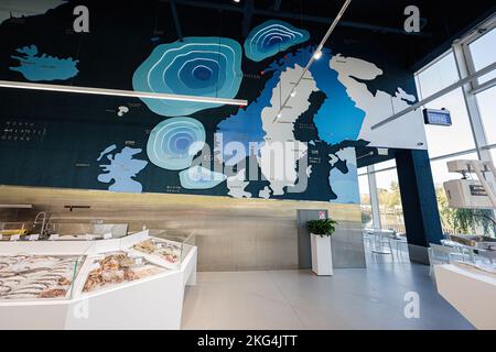 Lviv, Ukraine - October 09, 2022: Egersund Seafood supermarket Norway chain,  fish and seafood grocery store. Stock Photo