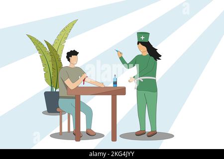 Coronavirus vaccination. Woman getting vaccinated against Covid-19 in hospital. Doctor giving Corona virus vaccine injection injecting patient. Vector Stock Vector