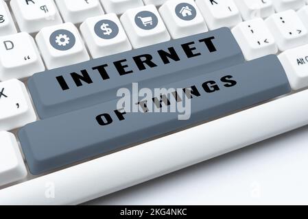 Hand writing sign Internet Of Things. Internet Concept Innovation Globalization Digital Electronics Connectivity Stock Photo