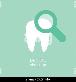 Tooth with magnifying glass flat icon isolated on white background ...