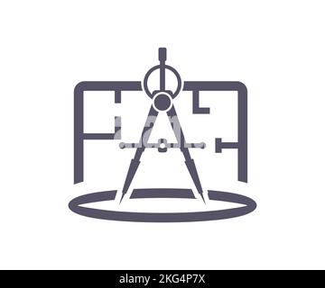 Construction project, architect drawing, compass or divider. Engineer concept, architectural, technical project drawing. Building architect design/ Stock Vector