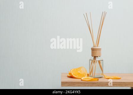 Citrus reed diffuser home on white background Stock Photo