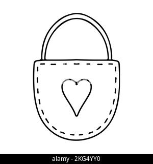 Lock with heart shaped keyhole in hand drawn doodle style. Valentine element icon on white background vector illustration Stock Vector