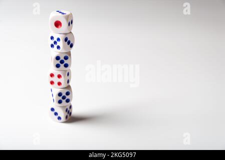 Tower dice on white background. Board game Stock Photo
