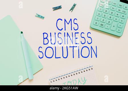 Inspiration showing sign Cms Business Solution. Business idea software application use to create and manage website Stock Photo