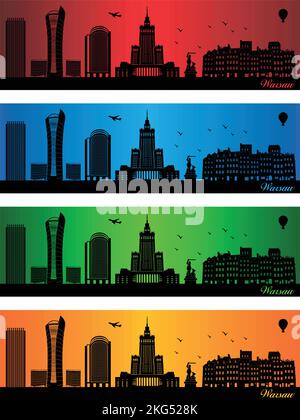 Warsaw city in a four different colors - illustration,  Town in colors background,  City of Warsaw Stock Vector