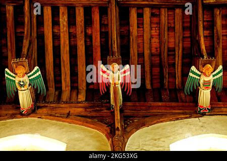 South Creake, 15th century hammerbeam roof, medieval, angel carvings, hammer beam, detail, Norfolk, England, UK Stock Photo