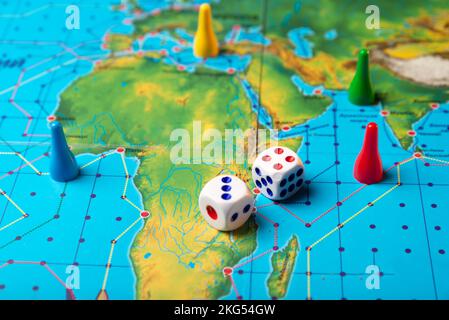 Board games with dice with numbers and playing field Stock Photo
