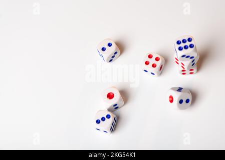 Cubes with numbers a white background. Colored cubes with numbers Stock Photo