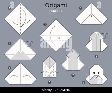 Origami tutorial. Origami scheme for kids. Penguin Stock Vector