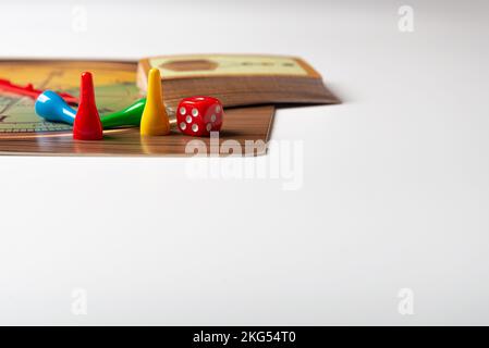Details board game. Cubes with numbers and figures Stock Photo