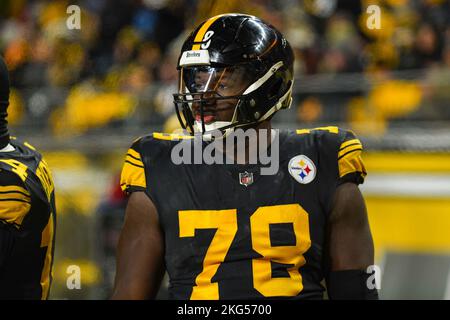 Pittsburgh Steelers guard James Daniels (78) blocks during an NFL football  game, Sunday, Oct. 9, 2022, in Orchard Park, NY. (AP Photo/Matt Durisko  Stock Photo - Alamy