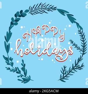 Winter Post Card with Floral Frame and Lettering Stock Vector