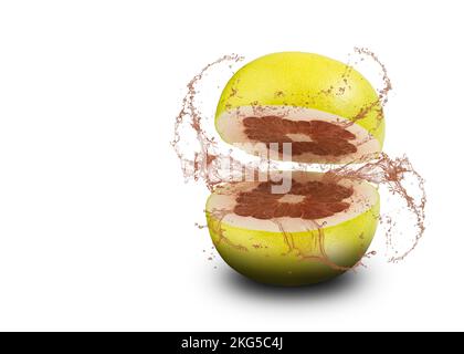 grapefruit cut in half with juice splashes isolated on white background Stock Photo