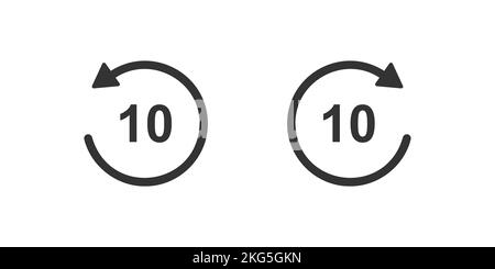10 second rewind and fast forward icons with circle arrows. Round repeat and next buttons isolated on white background. Audio or video player playback elements. Vector graphic illustration Stock Vector