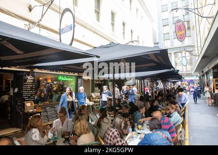 Melbourne laneways, cafe restaurants and diners eat lunch in degraves street Melbourne CBD,Victoria,Australia Stock Photo