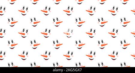 Funny smiling snowman faces background. Winter, Christmas or New Year scrapbooking or wrapping paper, fabric, napkin, tablecloth design. Vector flat illustration Stock Vector