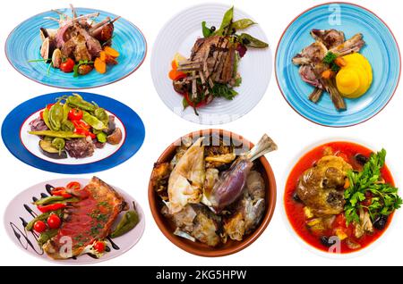 Set of lamb dishes isolated Stock Photo