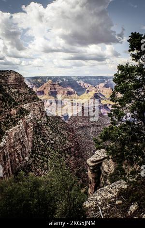 Vertical Vintage Retro colored image of Grand Canyon from South Rim Stock Photo