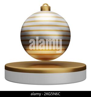 Christmas isolated podium with golden bauble ball for product display ...