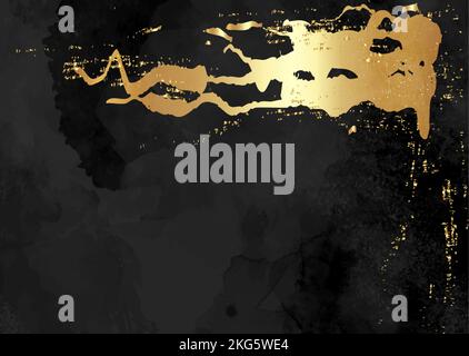 Modern watercolor background or elegant card design or wallpaper or poster with abstract black ink and golden splashes. Luxury vector illustration Stock Vector