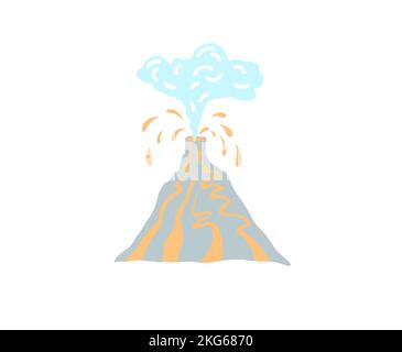Erupting volcano with smoke and lava splashes, vector illustration Stock Vector