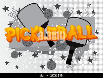 Pickleball. Word written with Children's font in cartoon style. Stock Vector