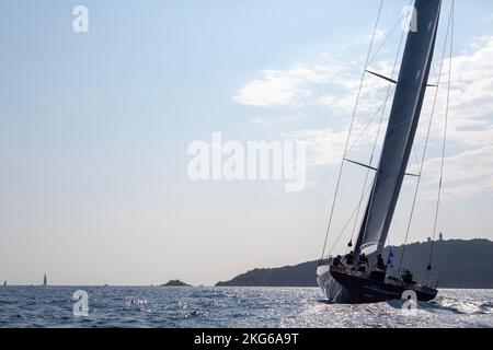 Sailboat racing during les Voiles de Saint-Tropez Stock Photo