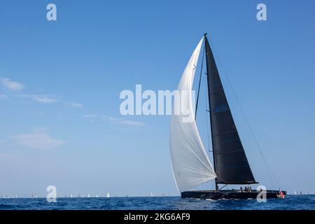 Sailboat racing during les Voiles de Saint-Tropez Stock Photo