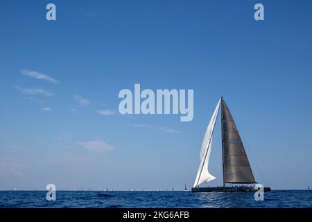 Sailboat racing during les Voiles de Saint-Tropez Stock Photo