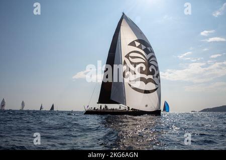 Sailboat racing during les Voiles de Saint-Tropez Stock Photo