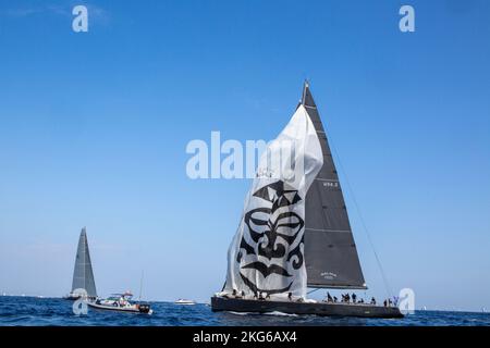 Sailboat racing during les Voiles de Saint-Tropez Stock Photo