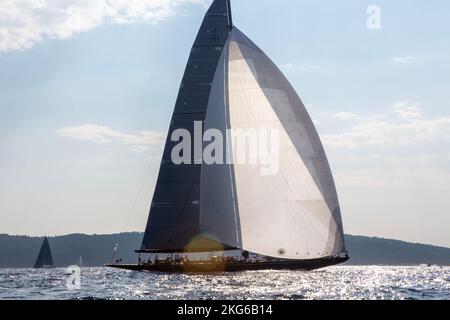 Sailboat racing during les Voiles de Saint-Tropez Stock Photo