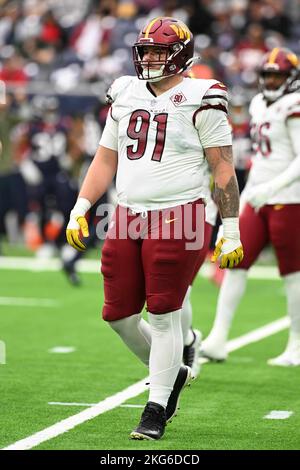 Washington Commanders defensive tackle John Ridgeway (91) after sacking  Houston Texans quarterback Davis Mills (10) during the NFL Football Game  betwe Stock Photo - Alamy