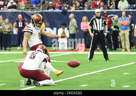 Washington Commanders place kicker Joey Slye (6) kicks against the New York  Giants during an NFL football game Sunday, Dec. 4, 2022, in East  Rutherford, N.J. (AP Photo/Adam Hunger Stock Photo - Alamy