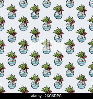 CHRISTMAS TOY AND BERRIES New Year Decorations Holiday Blue Ball Christmas Toy Bunch Red Berries White Background Seamless Pattern Vector Illustration Stock Vector