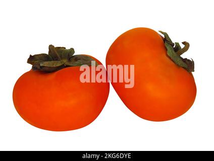 Persimmon fruits isolated on white. Clipping Path included. Stock Photo