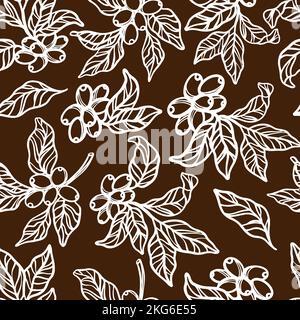 COFFEE TABLECLOTH Branches Of Coffee Tree With Berries And Leaves In Brown Monochrome Design Hand Drawn Sketch Seamless Pattern Vector Illustration Fo Stock Vector