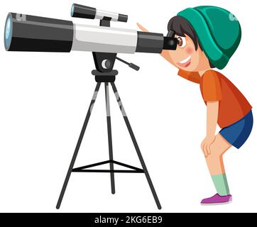 A boy looking through telescope illustration Stock Photo