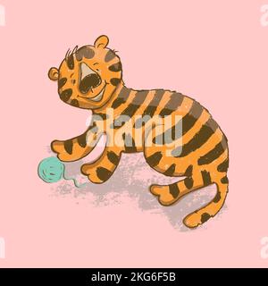 CUTE TIGER Cartoon Jungle Animal Hand Drawn Vector Illustration Card For Print Stock Vector