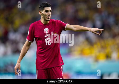 Al Khor, Qatar. 20th Nov, 2022. Soccer, World Cup 2022 in Qatar, Qatar - Ecuador, preliminary round, Group A, Matchday 1, opening match at Al-Bait Stadium. Qatar's Karim Boudiaf gestures. Credit: Tom Weller/dpa/Alamy Live News Stock Photo